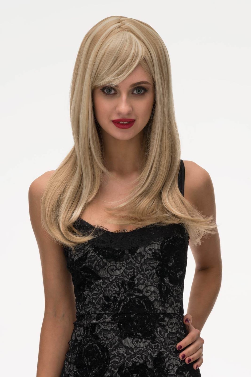 Mid-Back Straight Blonde With Long Side-Swept Bangs Mid-Back Straight Blonde With Long Side-Swept Bangs — Trendy Side Part Wig