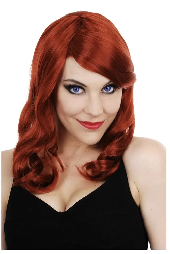 Mid-Back Red Wavy Style With Side Part Mid-Back Red Wavy Style With Side Part — Trendy Side Part Wig