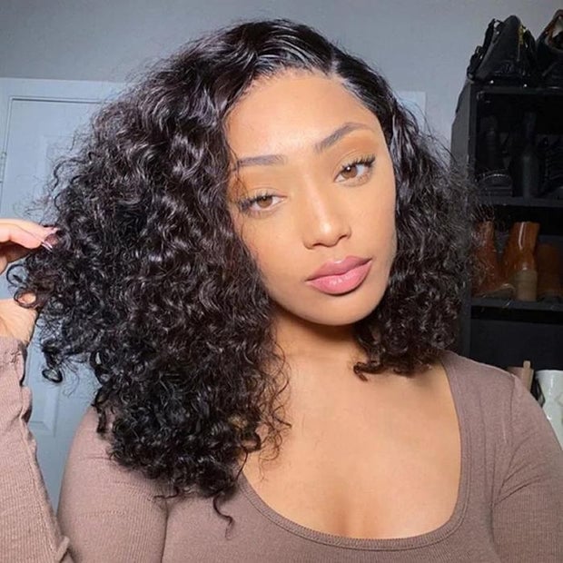 Collarbone Black Bob With Defined Curls Collarbone Black Bob With Defined Curls — Trendy Side Part Wig
