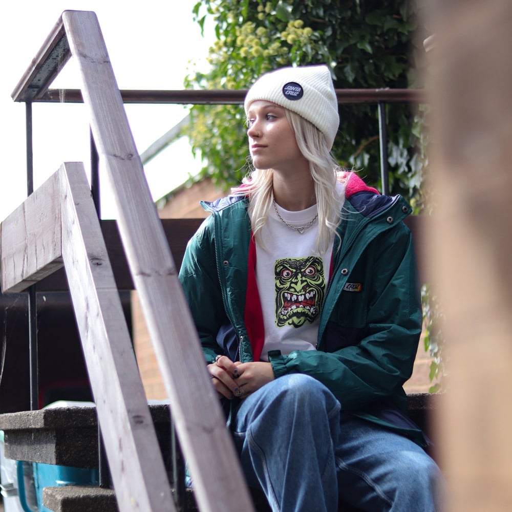 Graphic T-Shirt with Green and Navy Jacket and Beanie — Trendy Skater Outfits