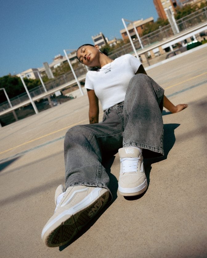 White T-Shirt and Grey Baggy Jeans with Chunky Sneakers — Trendy Skater Outfits