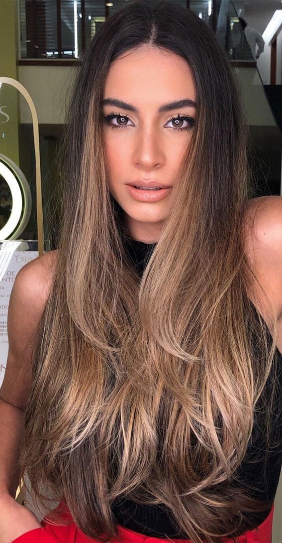 Mid-Back Brown With Blonde Highlights — Trendy Sleek Hairstyles