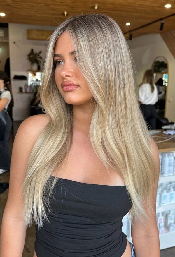 Cool Blonde Mid-Back Blowout — Trendy Sleek Hairstyles