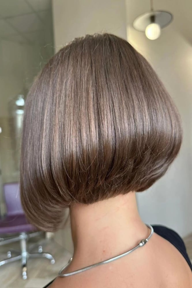 Back View Sleek Ash Brown Bob — Trendy Sleek Hairstyles