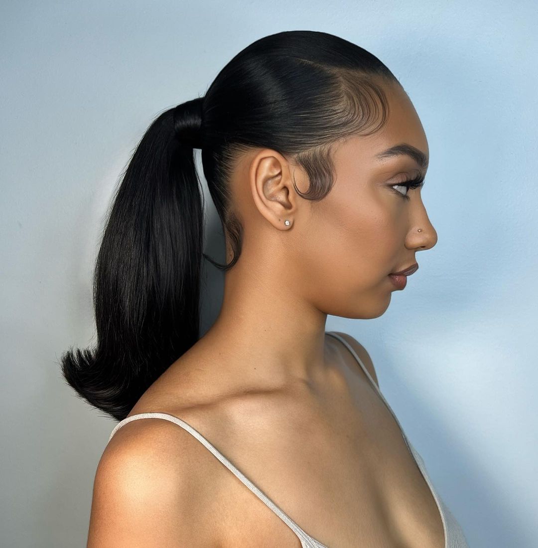 Sleek Low Black Ponytail Mid-Back Length — Trendy Sleek Ponytail
