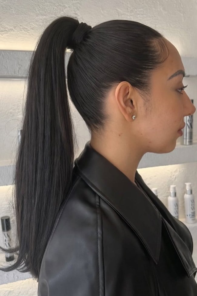 Thick Black High Sleek Ponytail — Trendy Sleek Ponytail
