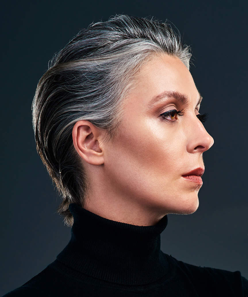 Grey White Pixie Wet Look — Trendy Slick Back Hairstyles