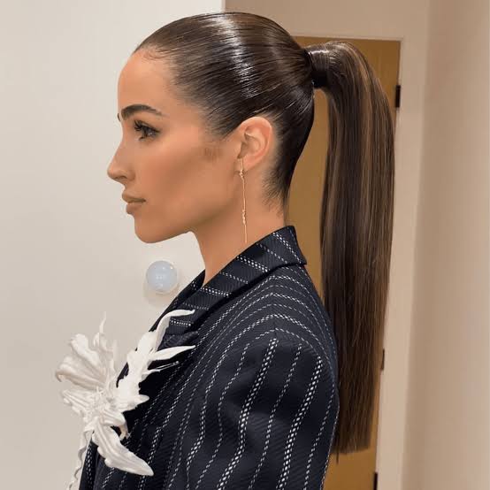 Extreme High Dark Brown Ponytail — Trendy Slick Back Hairstyles