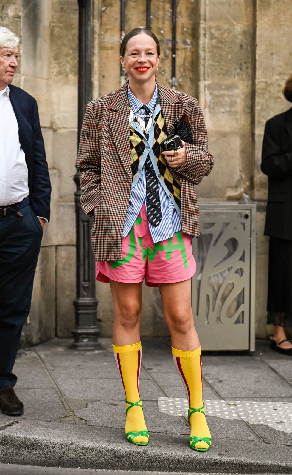 Yellow Socks Add a Bright Contrast to Pink Shorts and Loafers — Trendy Socks Outfits