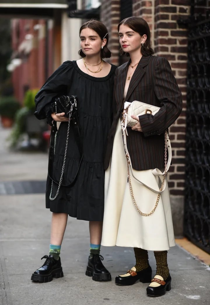Patterned Socks Complement a Cream Midi Skirt, Close-Up Take — Trendy Socks Outfits