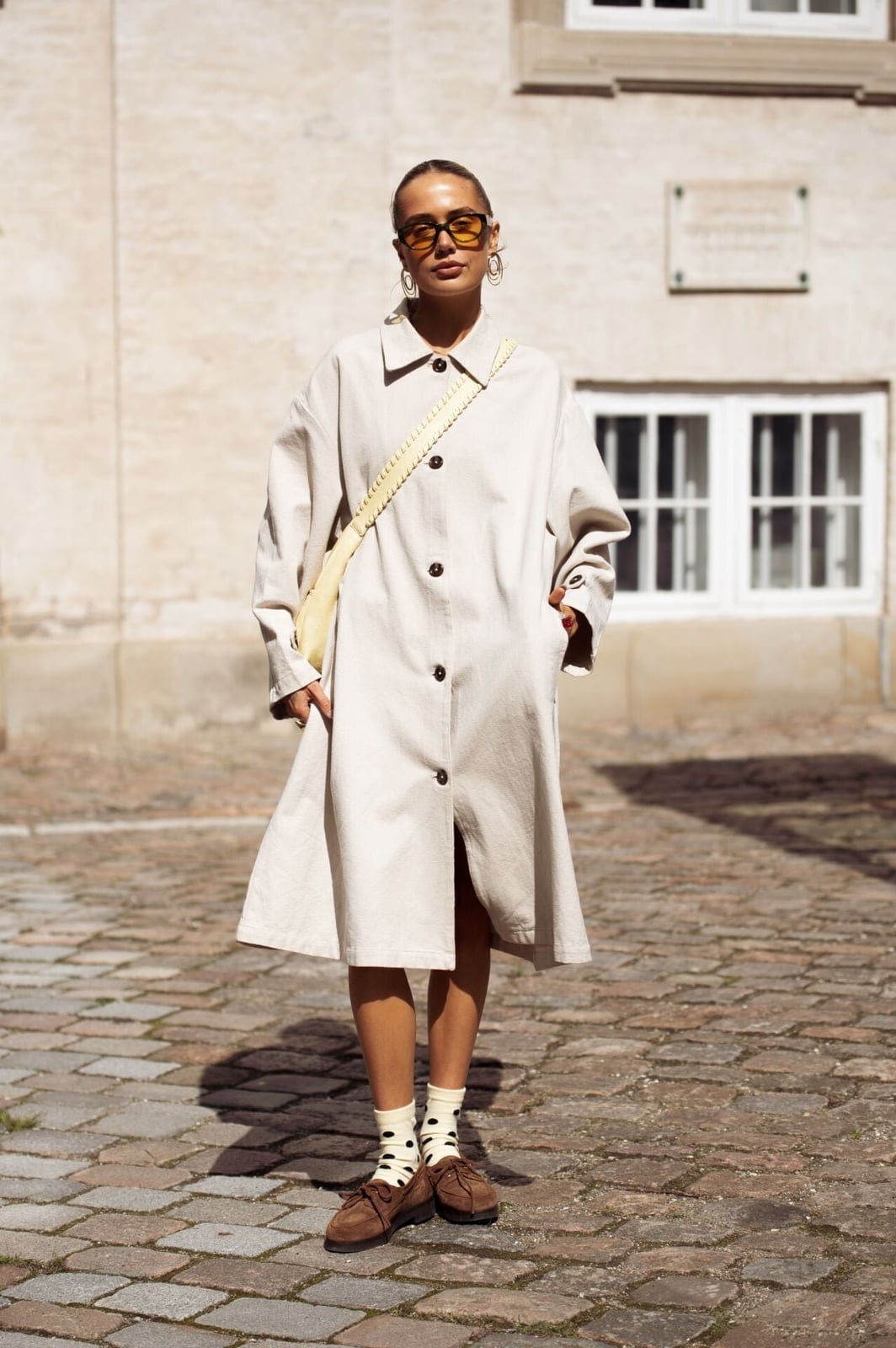 Polka Dot Socks Add Playful Charm to a Trench Coat Look — Trendy Socks Outfits