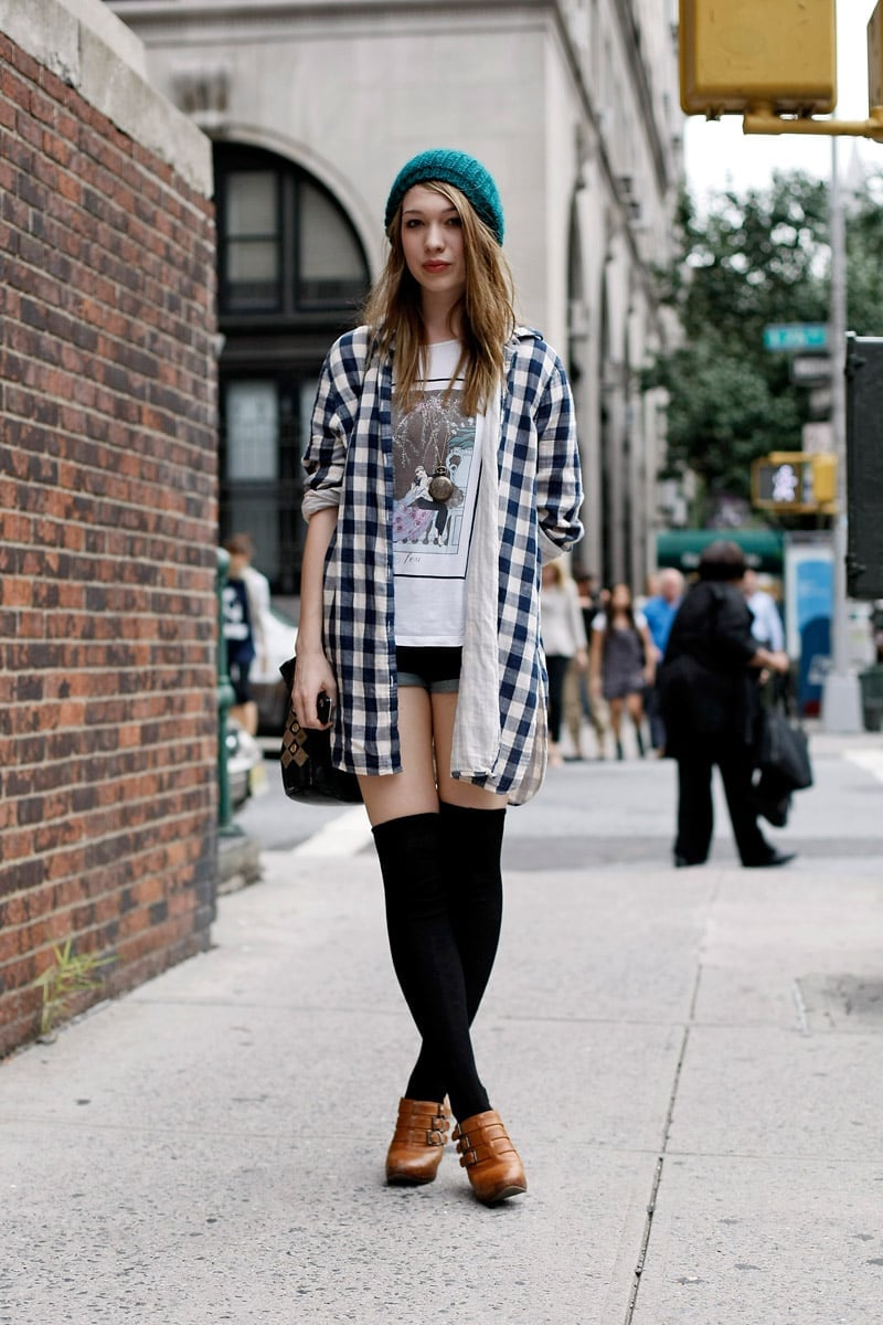 Black Over-The-Knee Socks Pair with Wooden Clogs — Trendy Socks Outfits