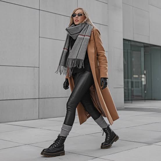 Grey Socks Layered Over Leggings for Cold Weather Style — Trendy Socks Outfits