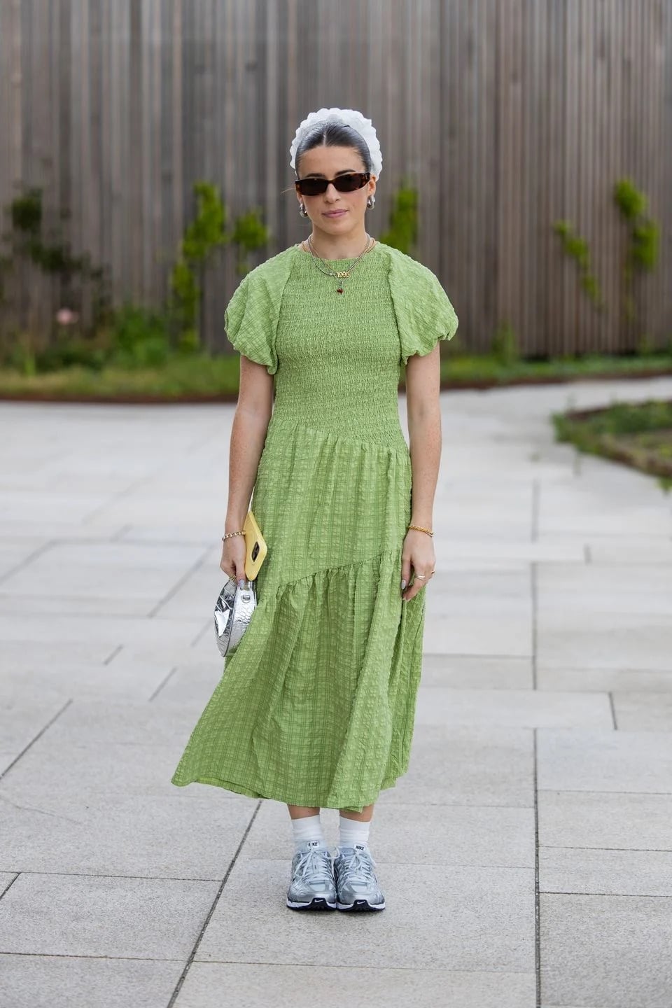 White Crew Socks Pair with Trainers and a Summer Dress — Trendy Socks Outfits