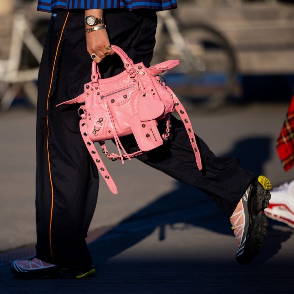Athletic Shoes With Striped Track Pants — Trendy Sporty Outfits