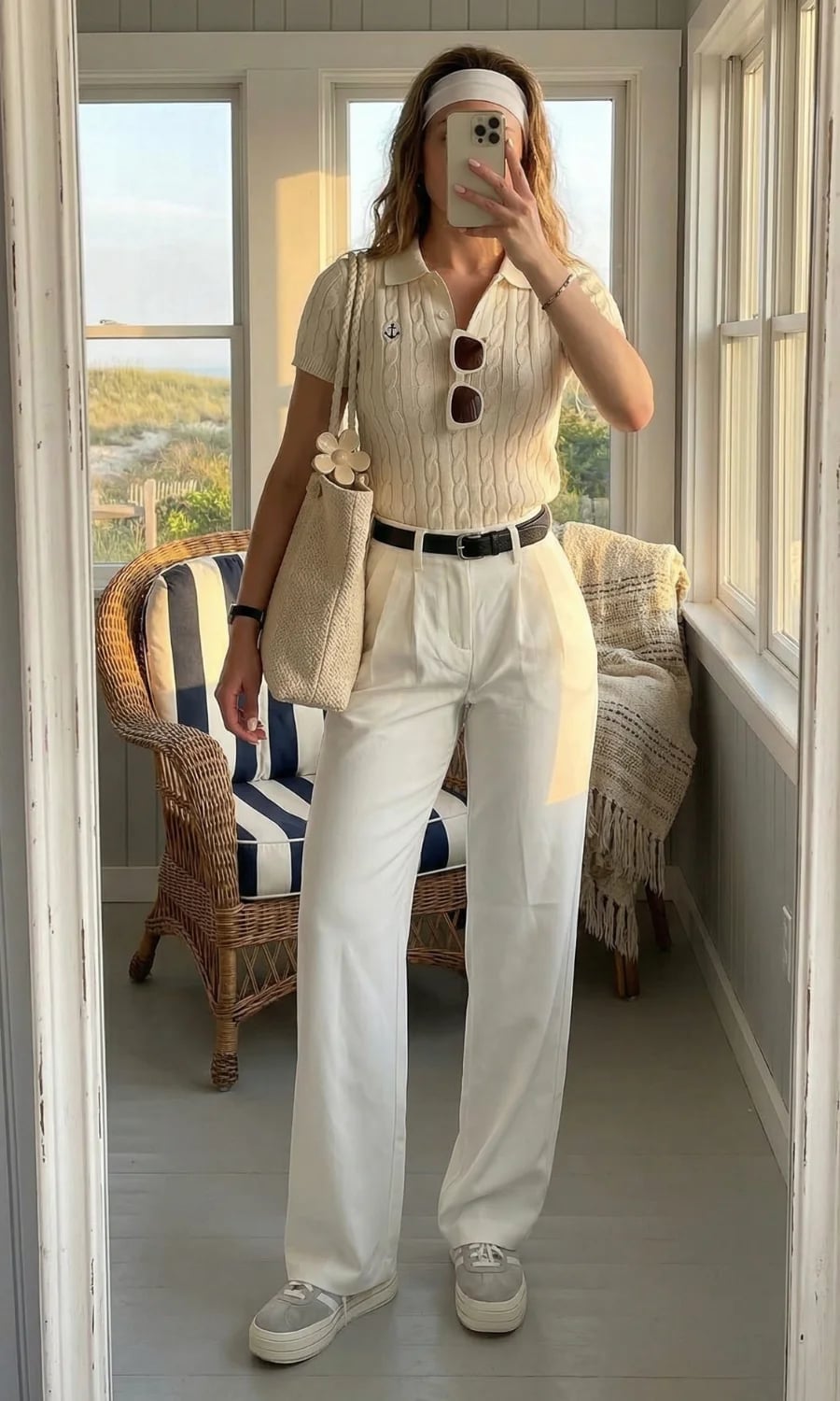 Cable-Knit Polo With Wide-Leg Trousers — Trendy Sporty Outfits