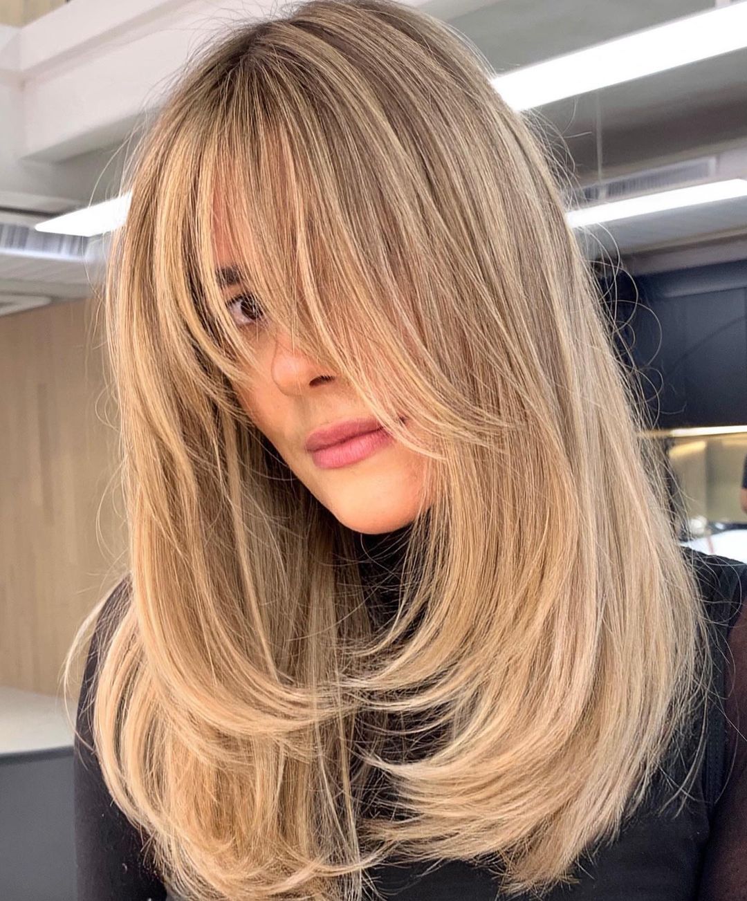 Mid-Back Long Layers With Curtain Bangs — Trendy Straight Hair