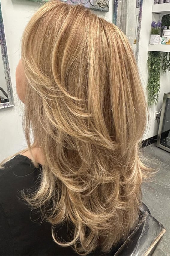 Mid-Back Layers With Prominent Curtain Bangs and Air Dried — Trendy Straight Hair