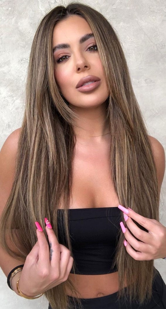 Mid-Back Rose Gold Layers With Waves — Trendy Straight Hair