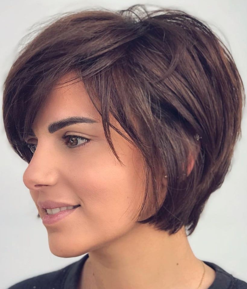 Textured Pixie Bob With Side Swept Bangs — Trendy Straight Hair