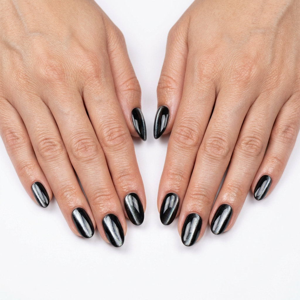 Milky White Cat-Eye Coffin Nails 2026 Milky white cat-eye coffin nails for a formal event or date night. Trendy summer nails 2026.
