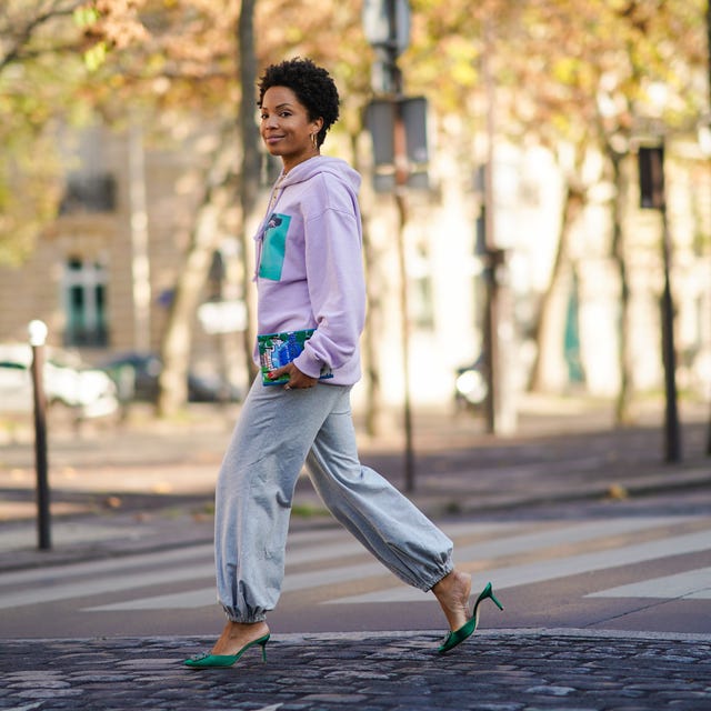 Heels and Clutch Add Unexpected Flair to Grey Sweatpants Heels and Clutch Add Unexpected Flair to Grey Sweatpants — Trendy Sweatpants Outfits