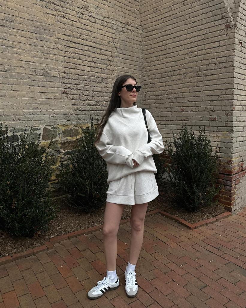 Cream Oversized Sweatshirt with Matching Shorts — Trendy Sweatshirt Outfits Women