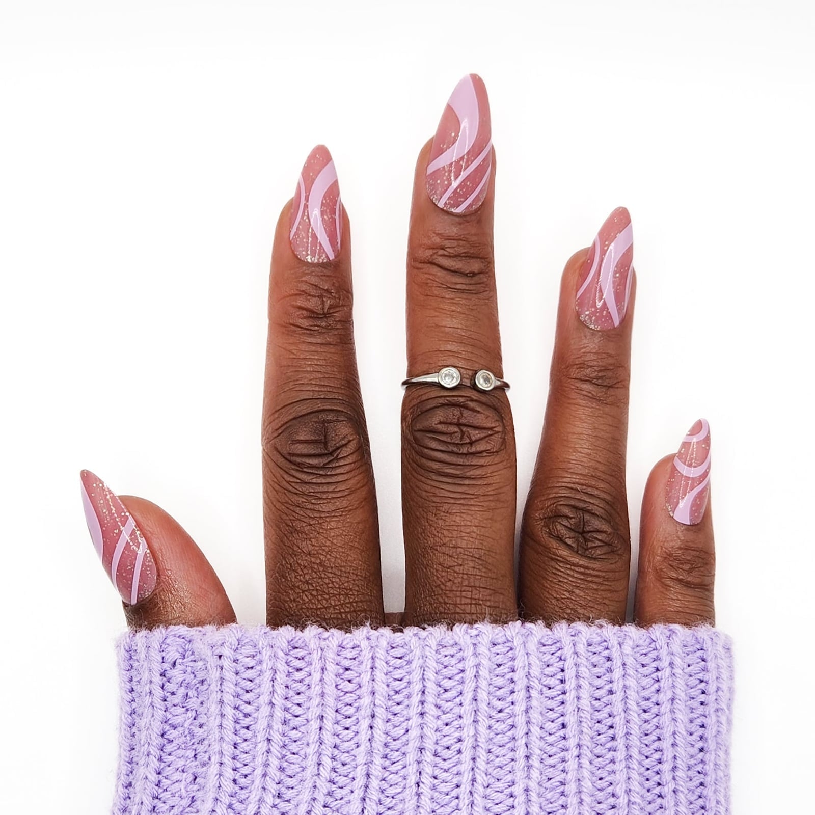 Lilac and White Swirls with Subtle Glitter — Trendy Swirl Nails