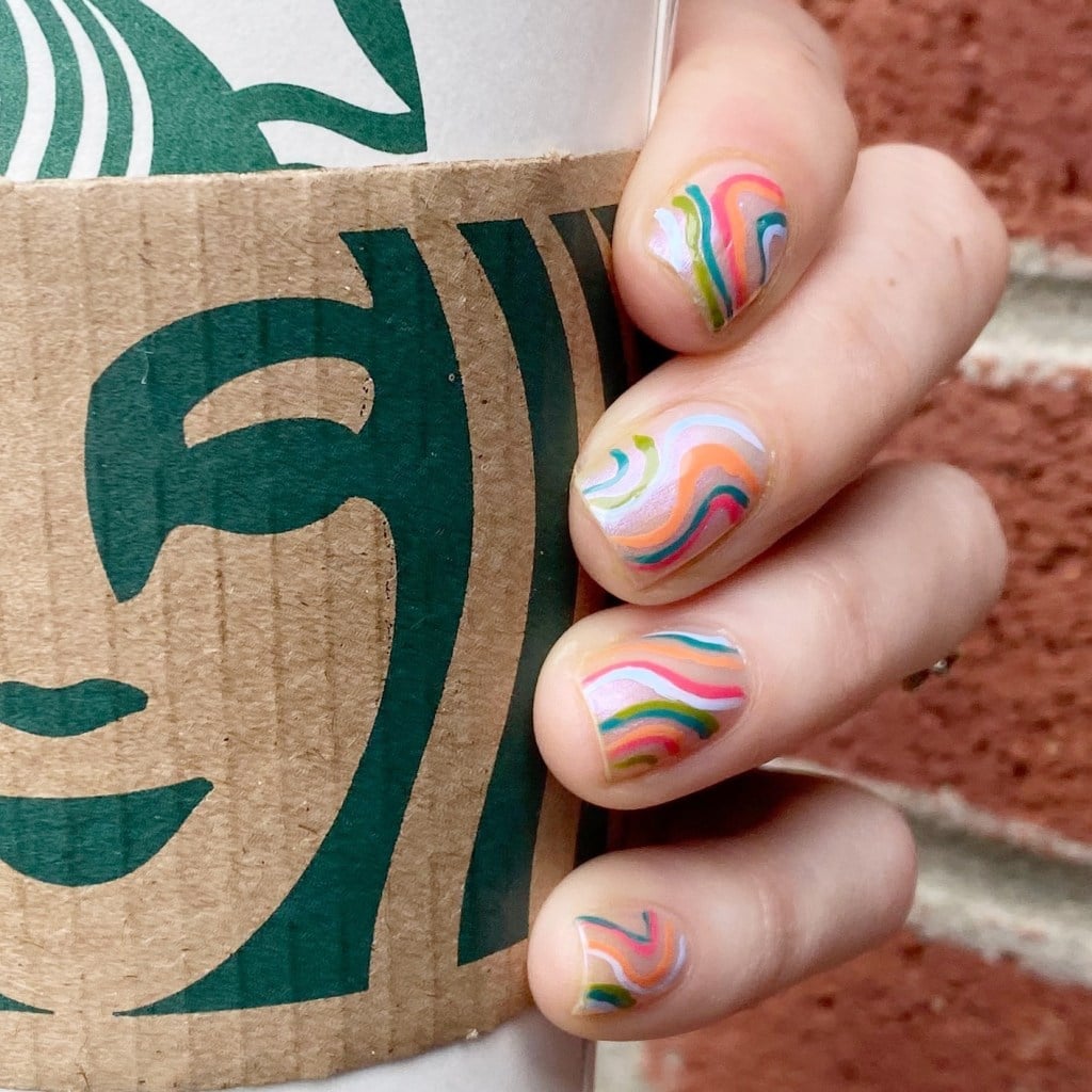 Vibrant Pastel Swirls on Short Natural Nails — Trendy Swirl Nails