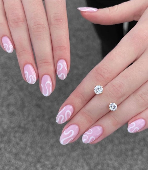 Pale Pink with Delicate White Swirls — Trendy Swirl Nails