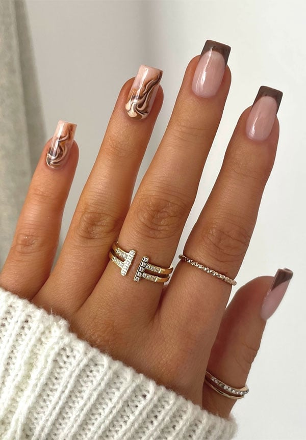Marble Swirl Accent Nails on Square — Trendy Swirl Nails