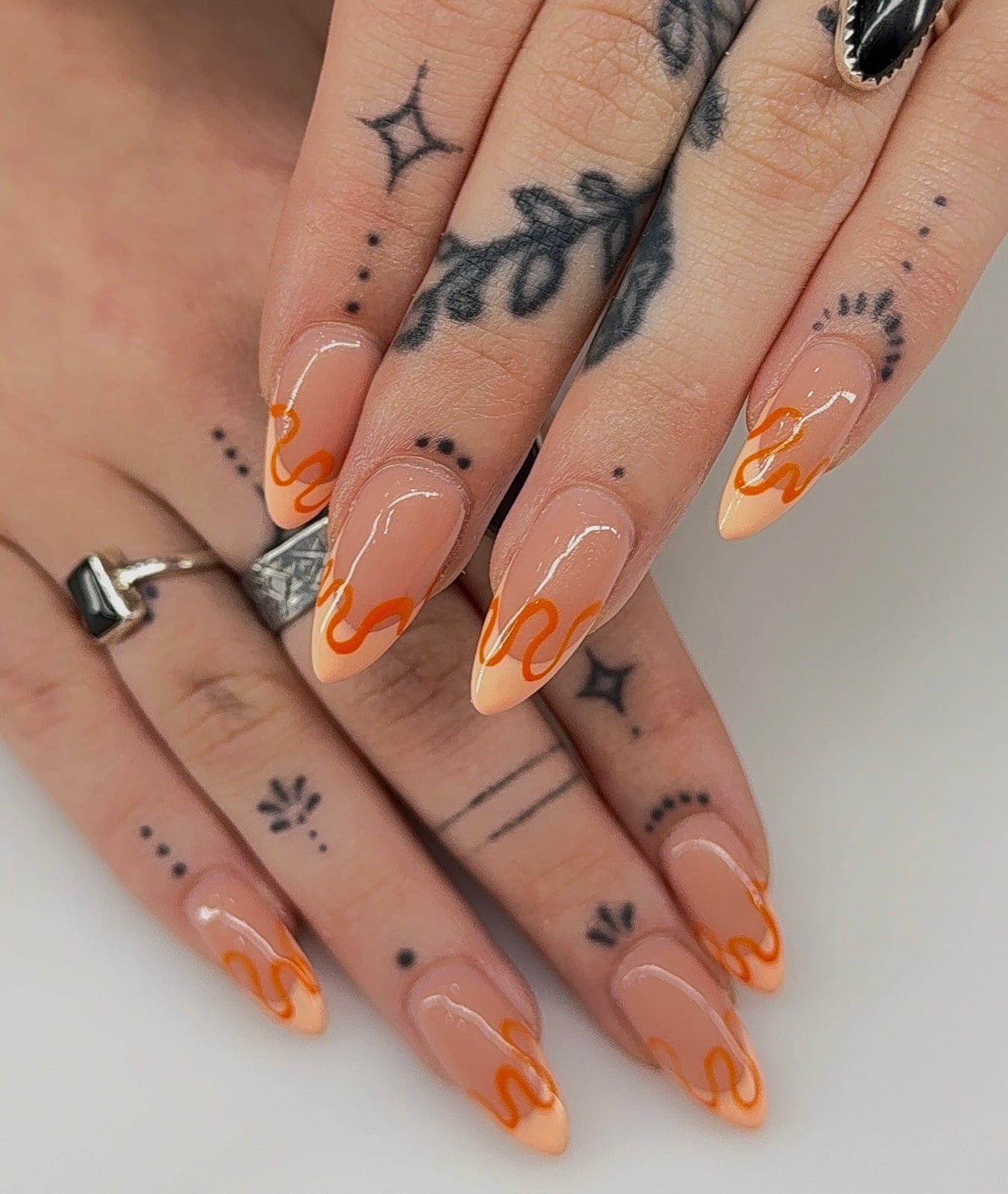 Orange Flame Swirl French Tips — Trendy Swirl Nails