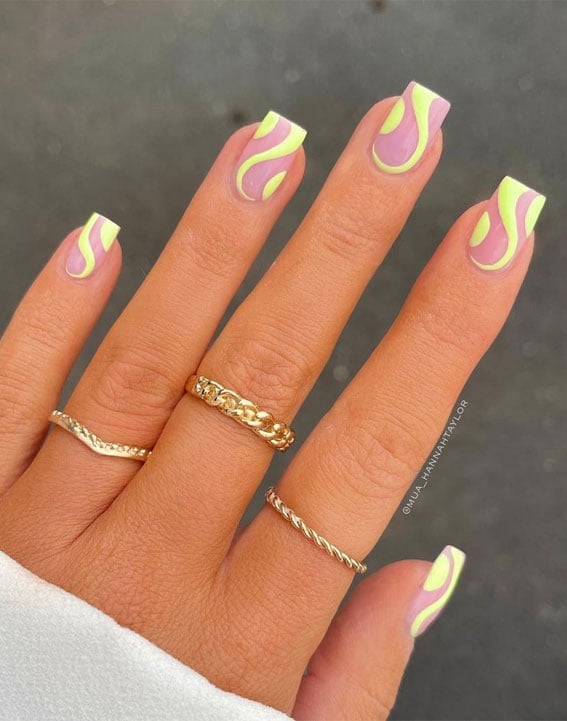 Pastel Yellow with Pink and Purple Swirls — Trendy Swirl Nails