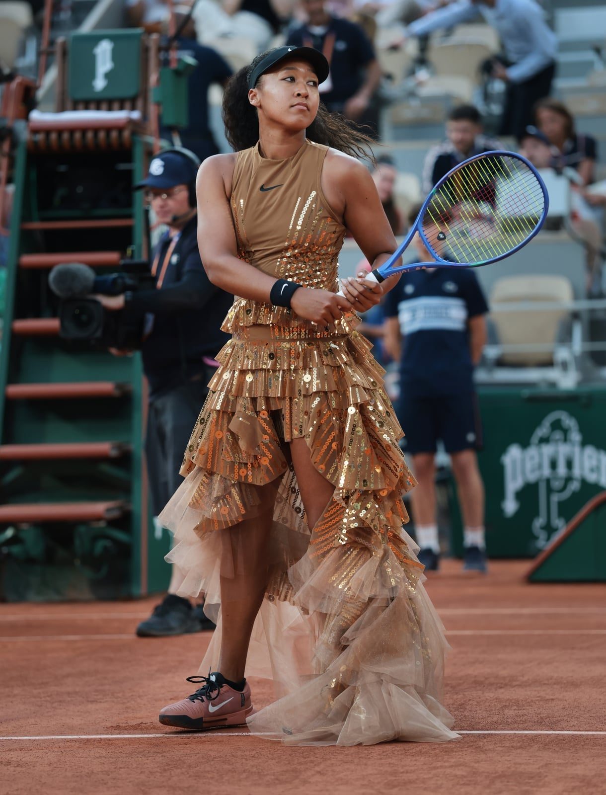 Gold Sequined Tennis Dress with Ruffled Tulle Skirt — Trendy Tennis Outfits