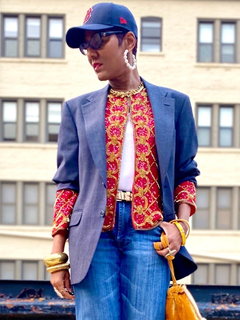 Navy Blazer with Embellished Jacket — Trendy Tomboy Outfits