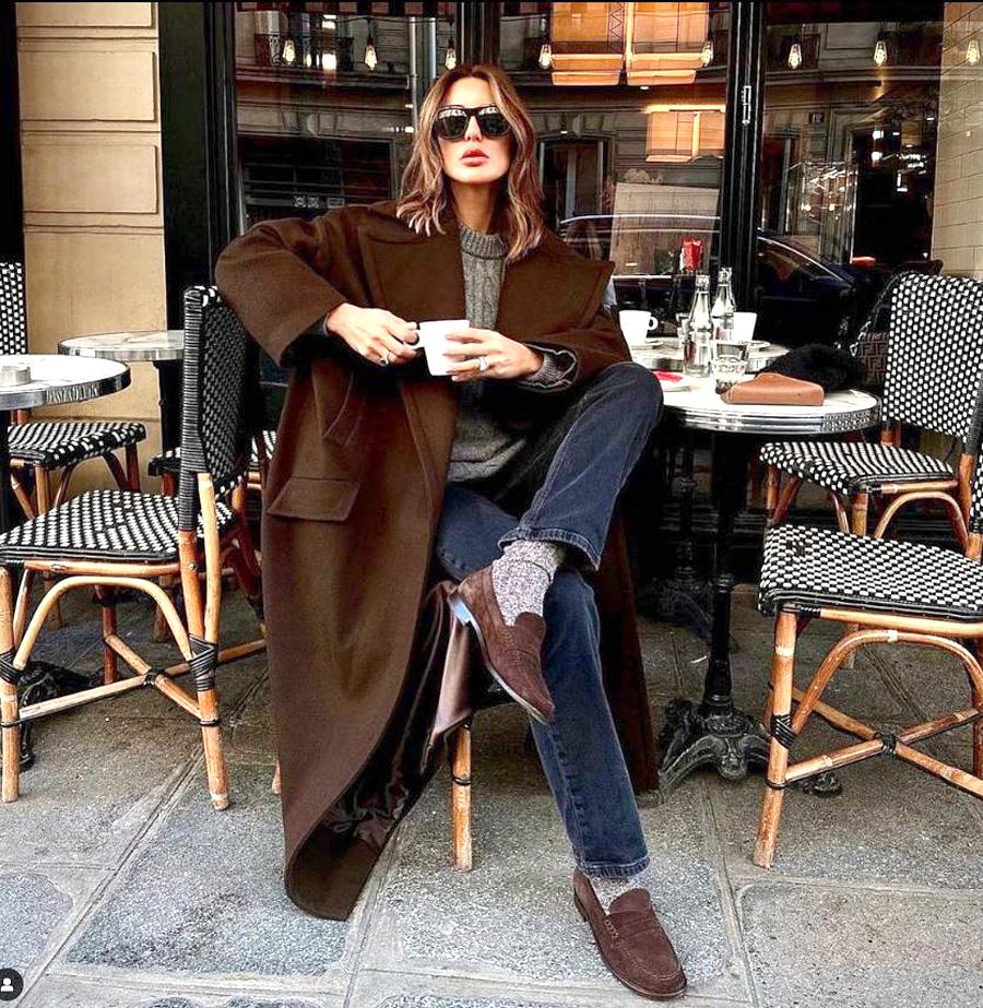 Brown Wool Coat Over Crewneck and Slim Jeans — Trendy Tomboy Outfits