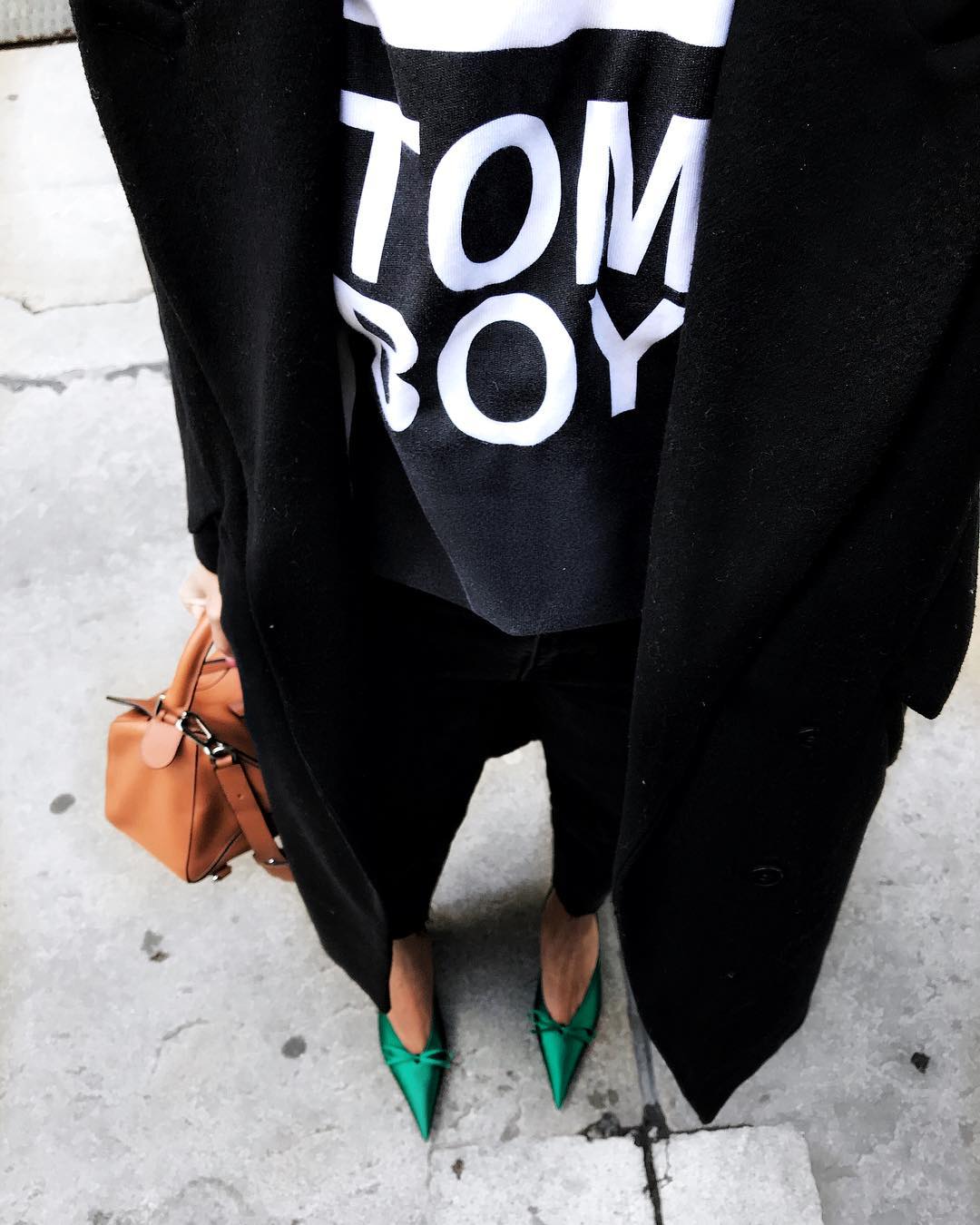 Black Coat Over Graphic Sweatshirt — Trendy Tomboy Outfits