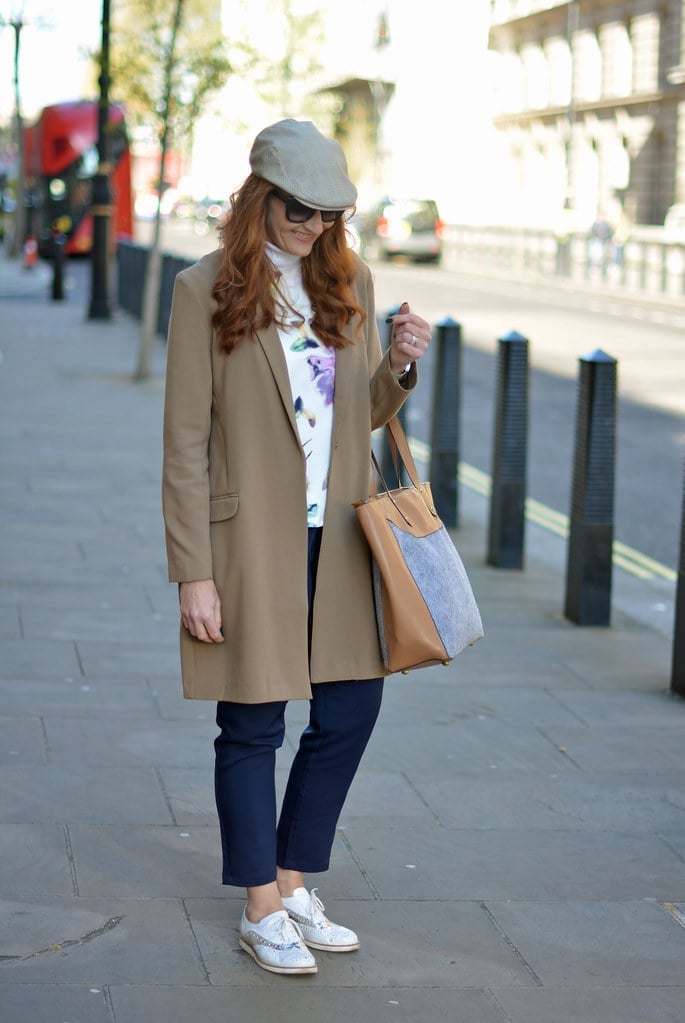 Beige Coat with Floral Top — Trendy Tomboy Outfits