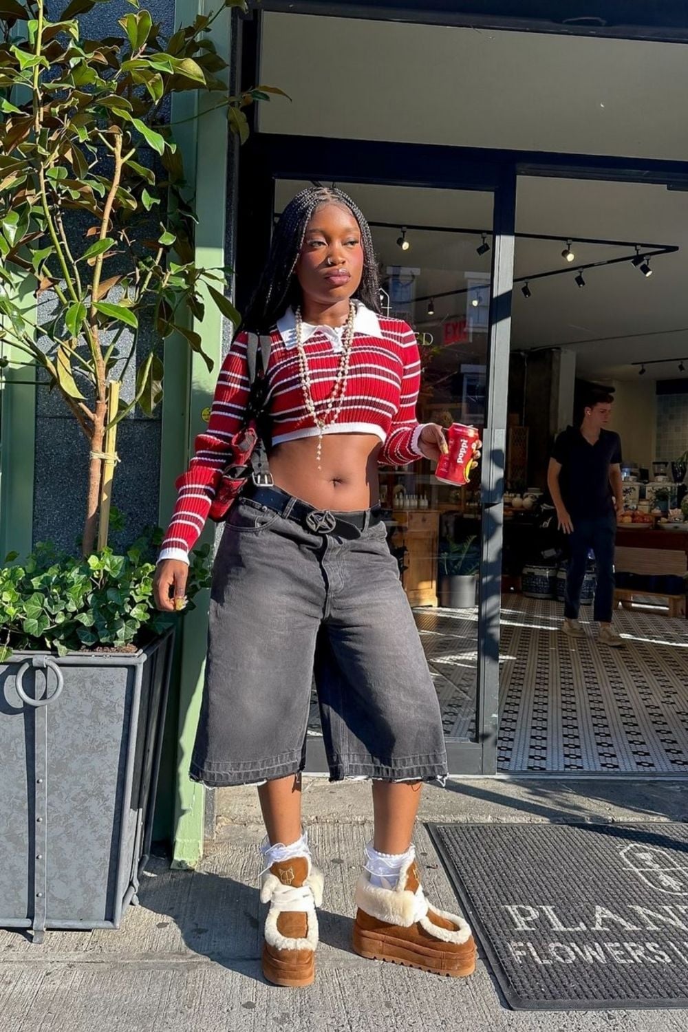 Wide-Leg Denim Shorts with Striped Polo — Trendy Tomboy Outfits