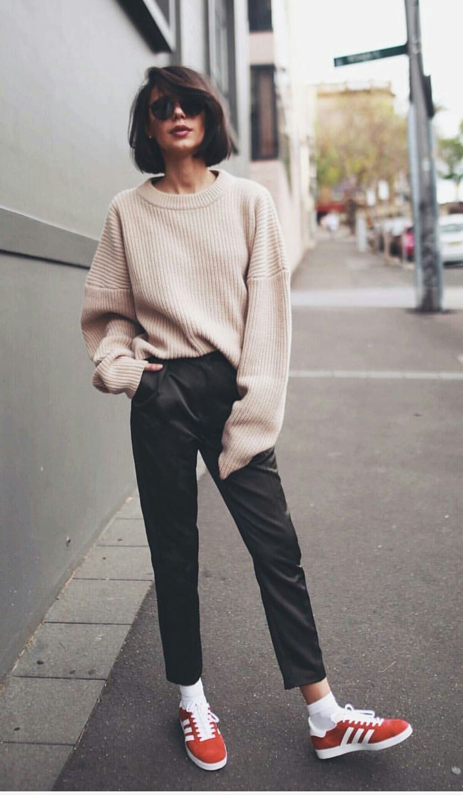 Beige Knit Sweater with Black Trousers — Trendy Tomboy Outfits