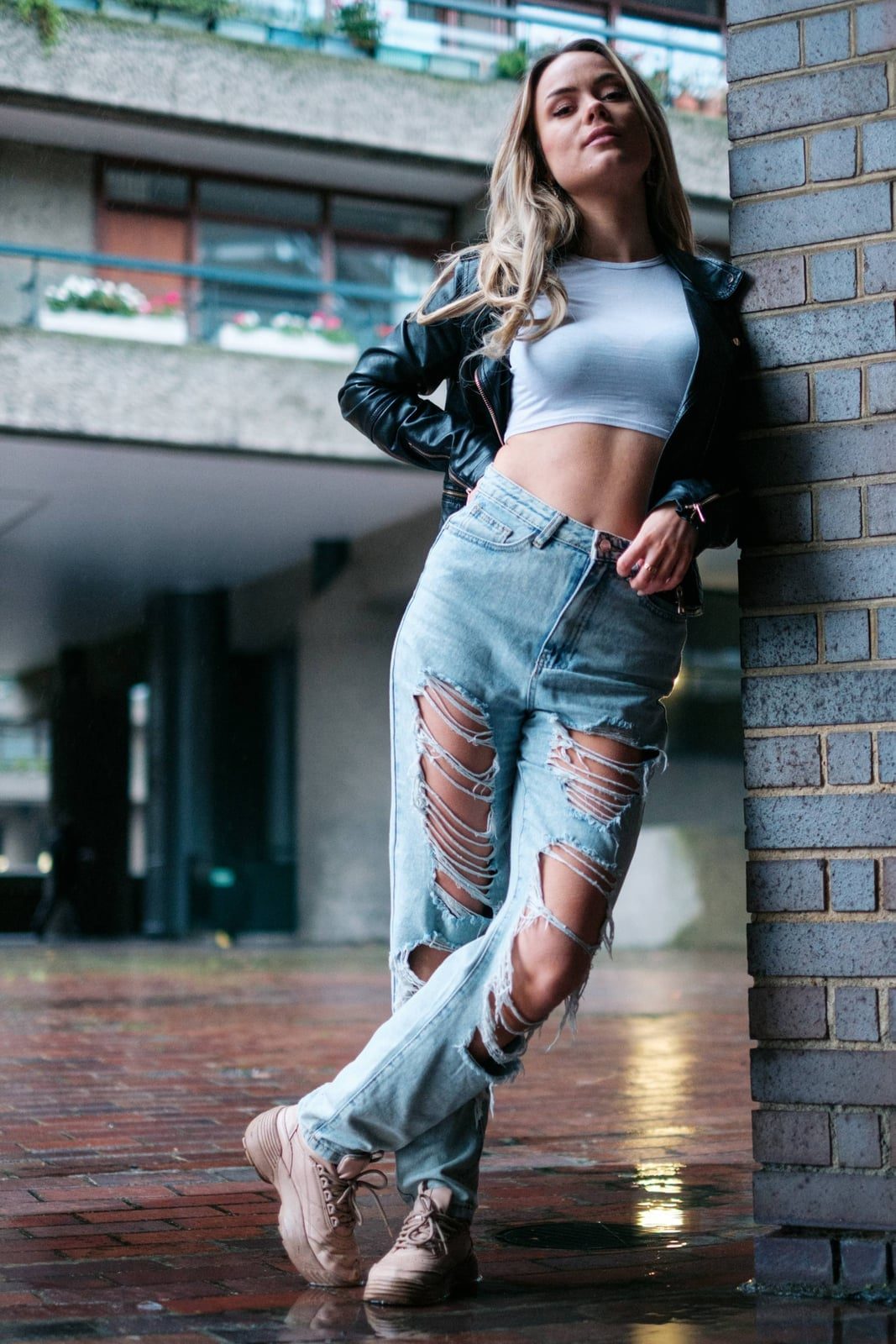 Leather Jacket with Distressed Wide-Leg Jeans — Trendy Tomboy Outfits