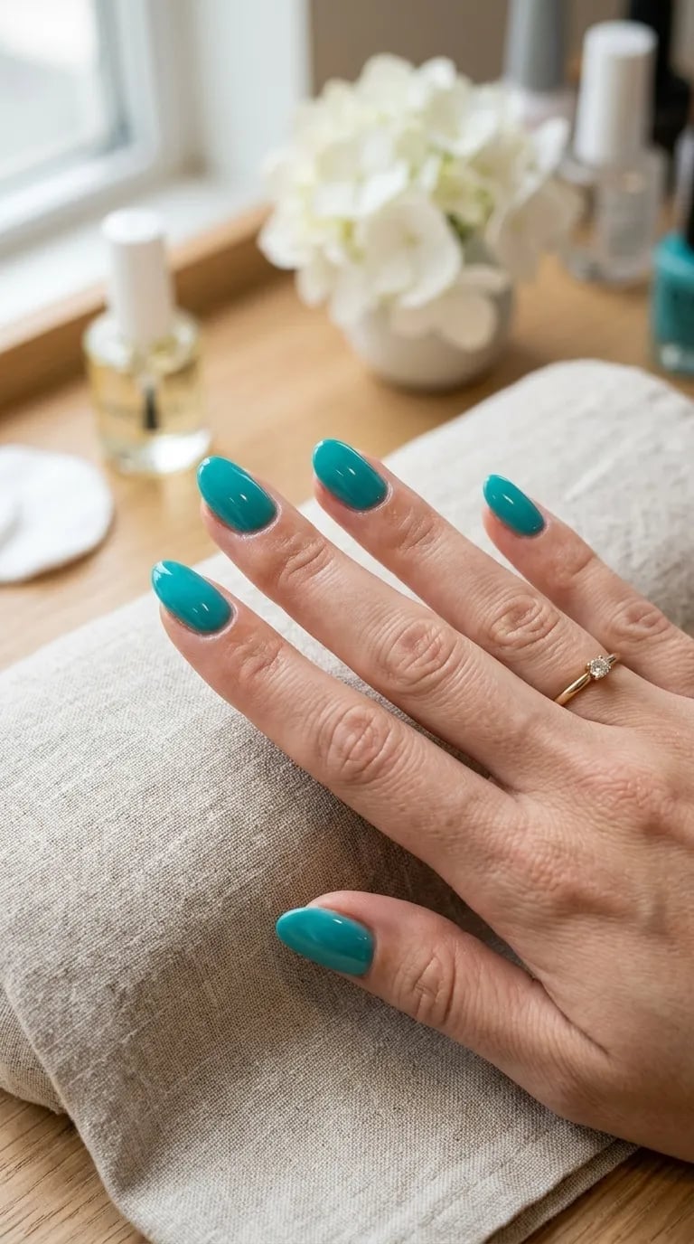 Vibrant Turquoise Glossy Medium Almond Nails Vibrant Turquoise Glossy Medium Almond Nails — Trendy Turquoise Nails