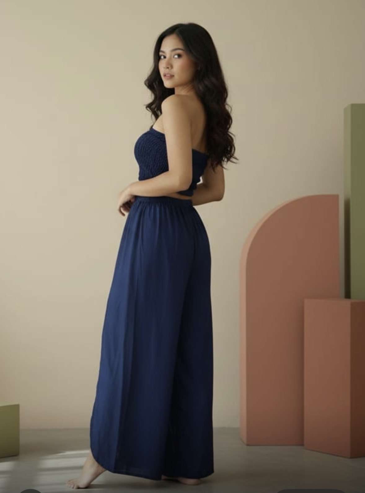 Black Jersey Knit Long Sleeve Top and Fitted Long Skirt with Slit — Trendy Two Piece Outfits