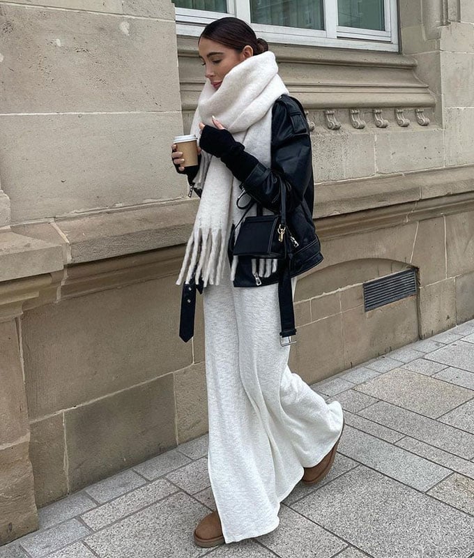 Plaid Trench Coat and Wide-Leg Trousers with Brown Uggs — Trendy Uggs Outfits