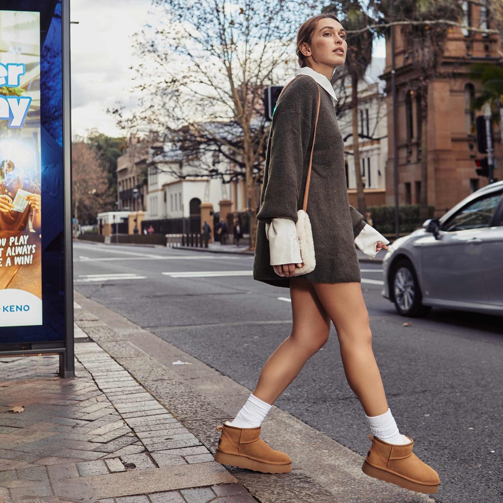 Oversized Knit Dress with Platform Ugg Boots — Trendy Uggs Outfits
