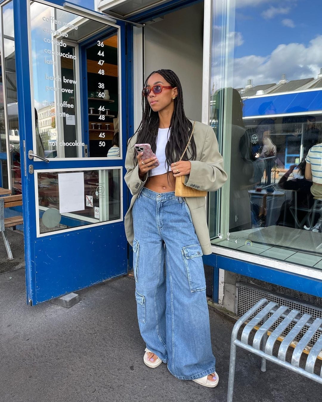 Khaki Blazer with Wide Leg Cargo Pants — Trendy Uni Outfits
