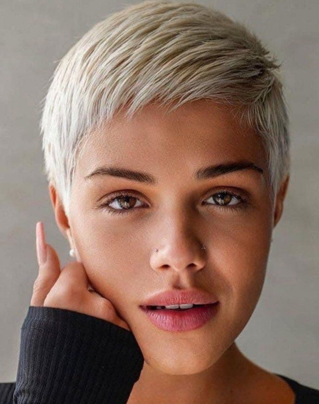 Textured Platinum Pixie With Short Bangs Textured Platinum Pixie With Short Bangs — Trendy Very Short Hair