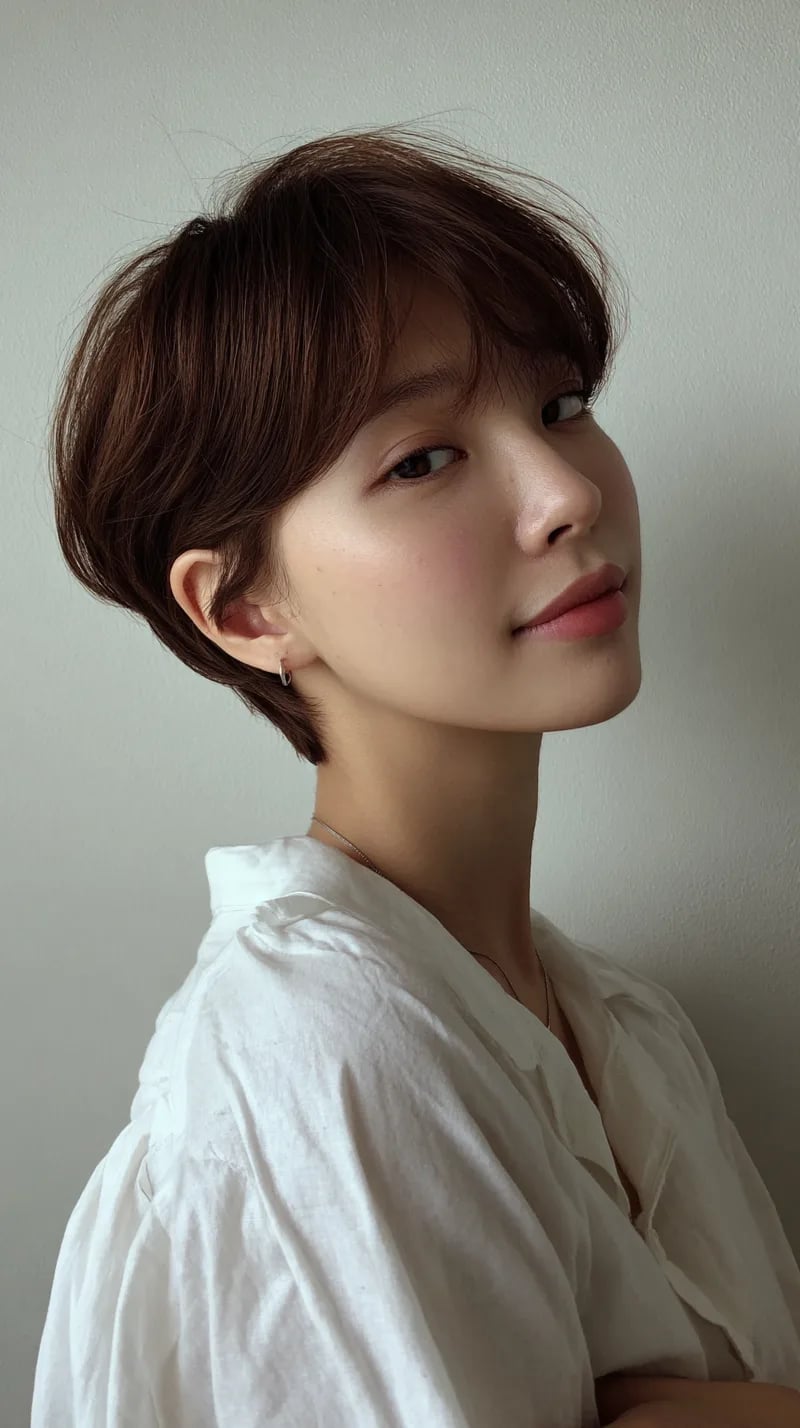 Dark Brown Bob With Wispy Bangs Dark Brown Bob With Wispy Bangs — Trendy Very Short Hair