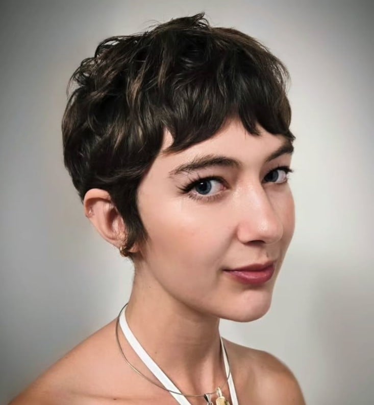 Soft Wavy Dark Brown Pixie Soft Wavy Dark Brown Pixie — Trendy Very Short Hair