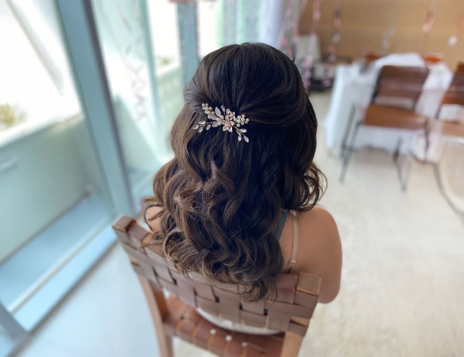 Half-Up Half-Down With Pearl Clip — Trendy Wedding Hair